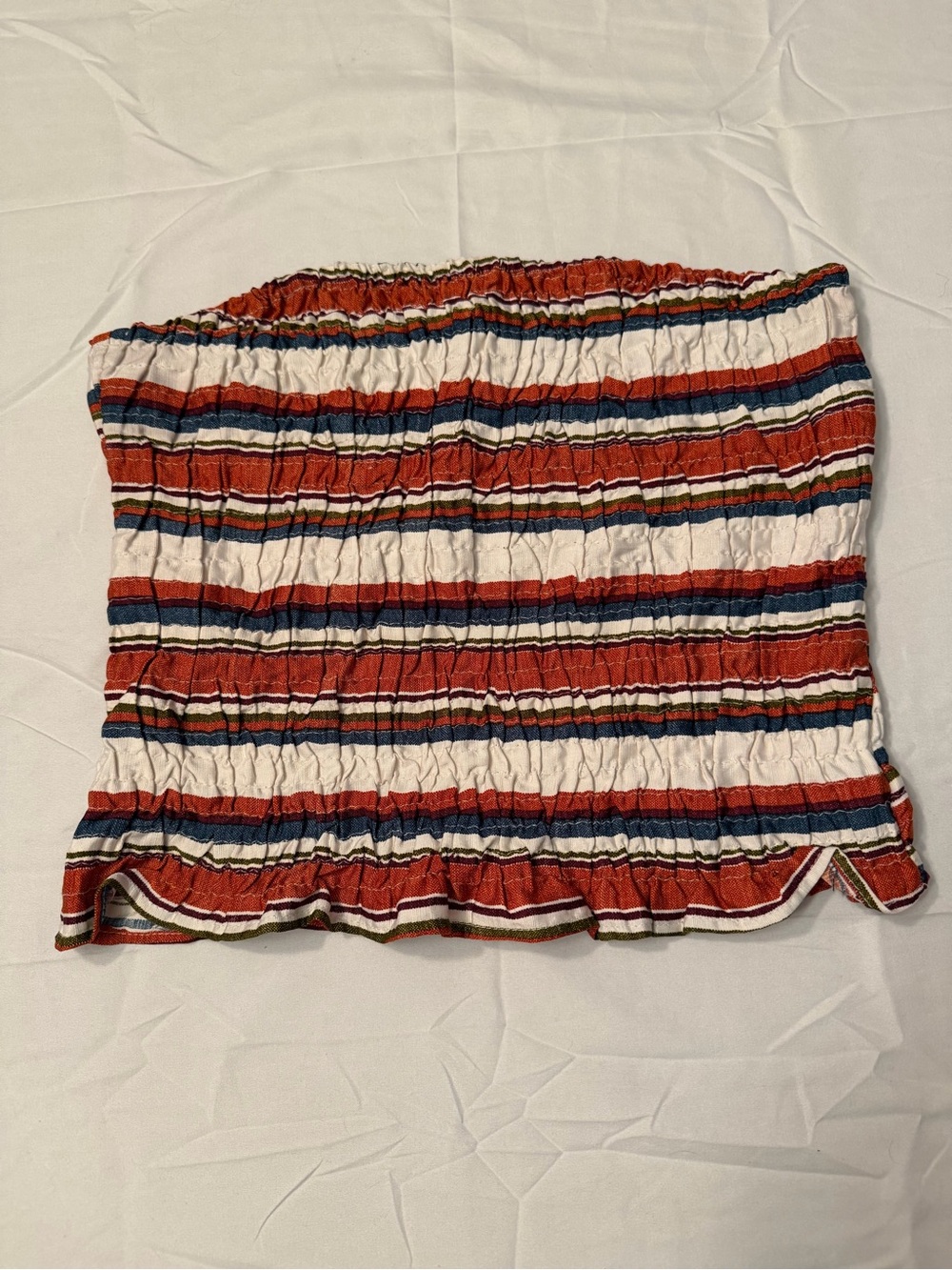 Style Envy Red, White & Blue Striped Smocked Mini Skirt